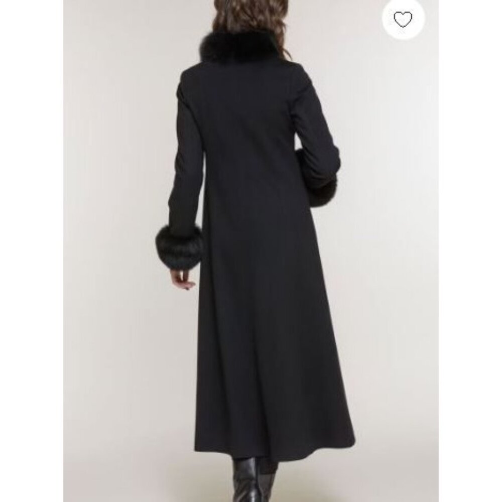 Forecaster Of Boston Women's Black Lambswool Long Coat With Fur Trim Size 6 235 - Picture 12 of 16